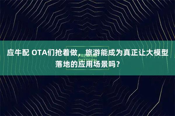 应牛配 OTA们抢着做，旅游能成为真正让大模型落地的应用场景吗？