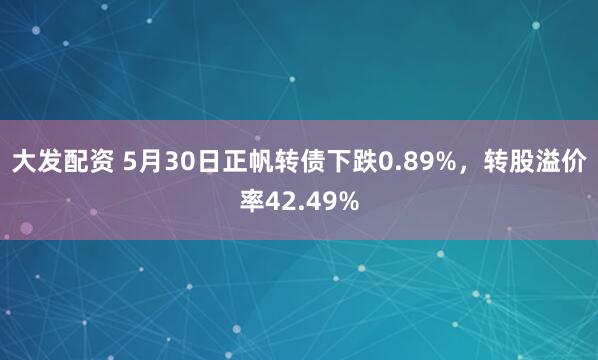 大发配资 5月30日正帆转债下跌0.89%，转股溢价率42.49%